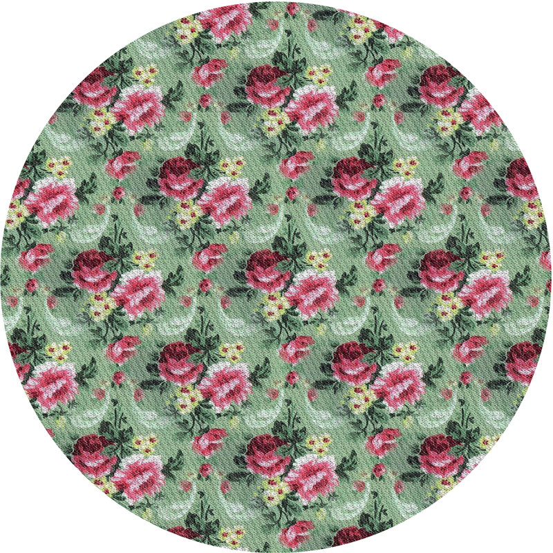Tapis vert à motif floral Kiah, Rond 6 pi
