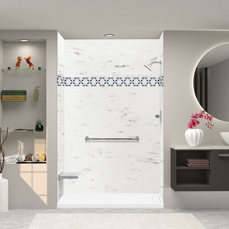 Transolid 60-in x 36-in Cast Solid Surface Shower Base with Linear Concealed, Right, White