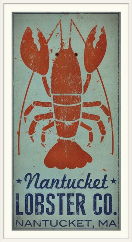 « nantucket homard » par ryan fowler, affiche rétro, H 44 po x l 26 po x P 1 po, Cadre blanc