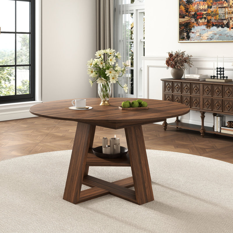 Table de salle à manger extensible ronde de 43 po avec compartiment de rangement caché, table de ferme moderne de style Mid-Century pour salle à manger