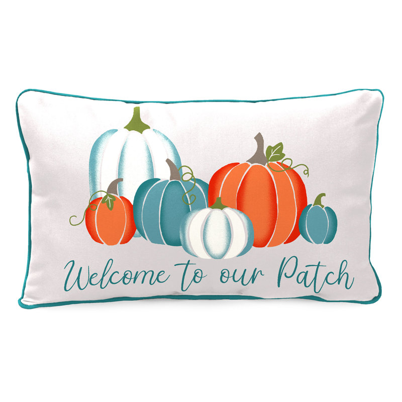 16" x 12" Outdoor Lumbar Throw Pillow with Welt, Gray Welcome to our Patch