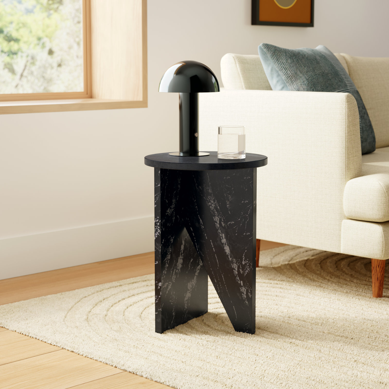 Shayne 14" Genuine Marble End Table, Black