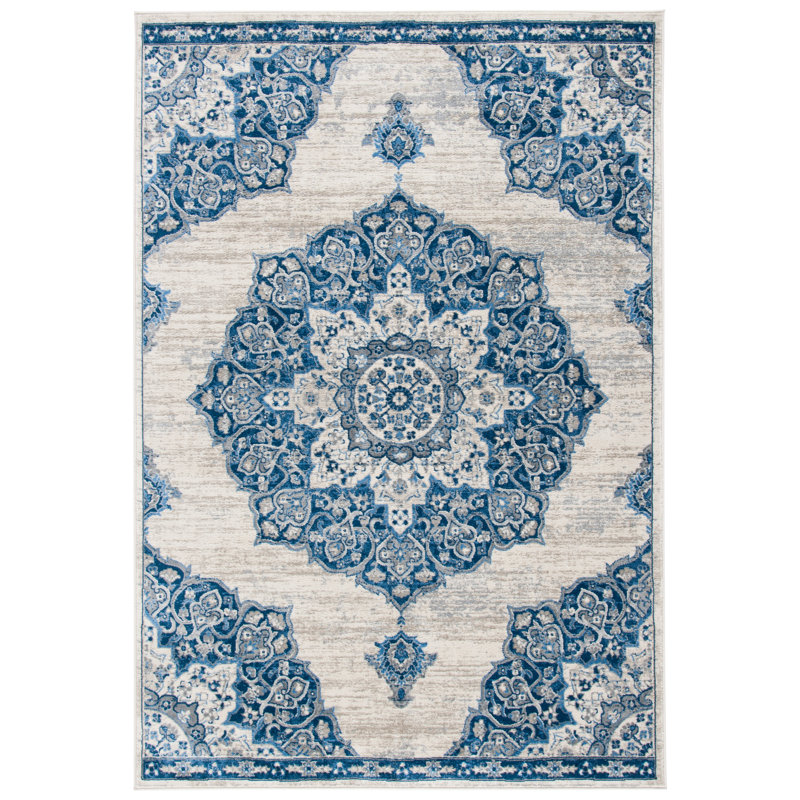 Tapis ivoire / bleu marine Arvillia, Rectangle 3 pi x 5 pi