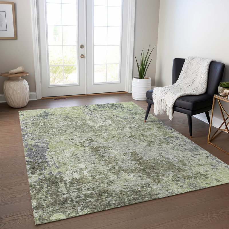 Kairi Green Washable Indoor-Outdoor Rug - , 5' x 7'6"