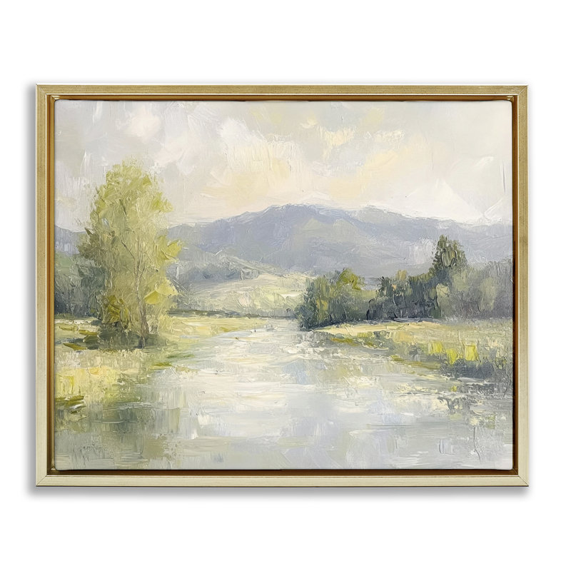 Cadre flottant abstrait rivière et montagne, design par Petal Prints Design, H 17 po x l 21 po