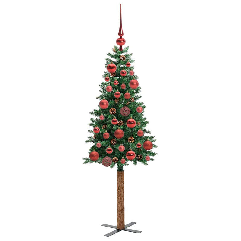 Slim Christmas Tree PVC and Solid Pine wood, 4.92' H, Red
