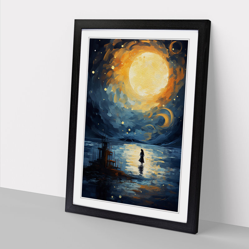 Moon Impressionism No.2 - Single Picture Frame Print on Wood, Black Framed, 34cm H x 25cm W x 2cm D