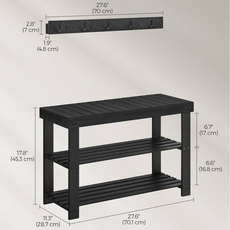 Coat Rack Shoe Bench Set, Black