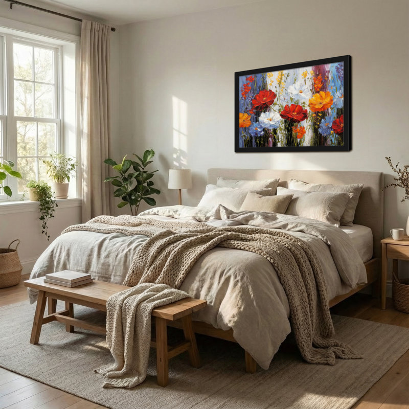 Plantes et fleurs, fleurs colorées sur toile, H 24 po x l 36 po