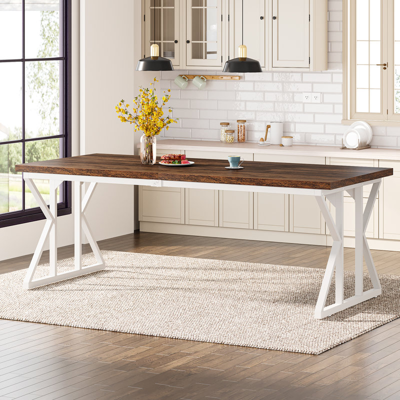 Table de salle à manger Taneja, Brun, H 29,92 po x L 78,74 po x l 27,55 po, Blanc