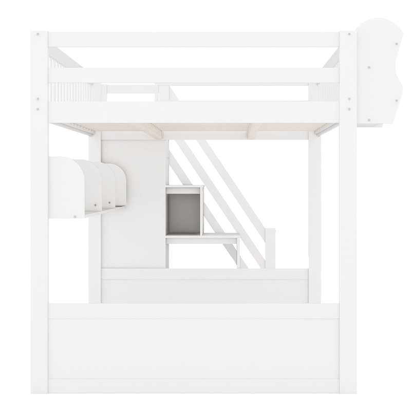 Lit mezzanine avec tablettes ouvertes et garde-robe, White