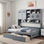 Lit de jour tout-en-un en bois avec 2 tiroirs, armoires et tablettes-323349043-323349053