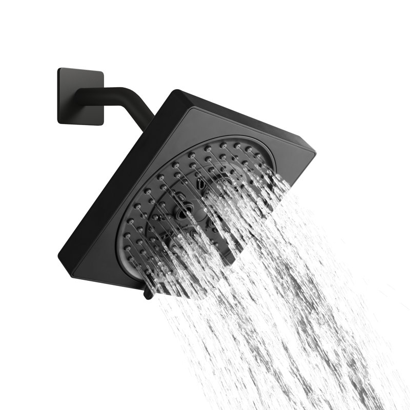 6.5 inch Square 7-Function Replacement Shower Head with Shower Arm & Flange, Matte Black