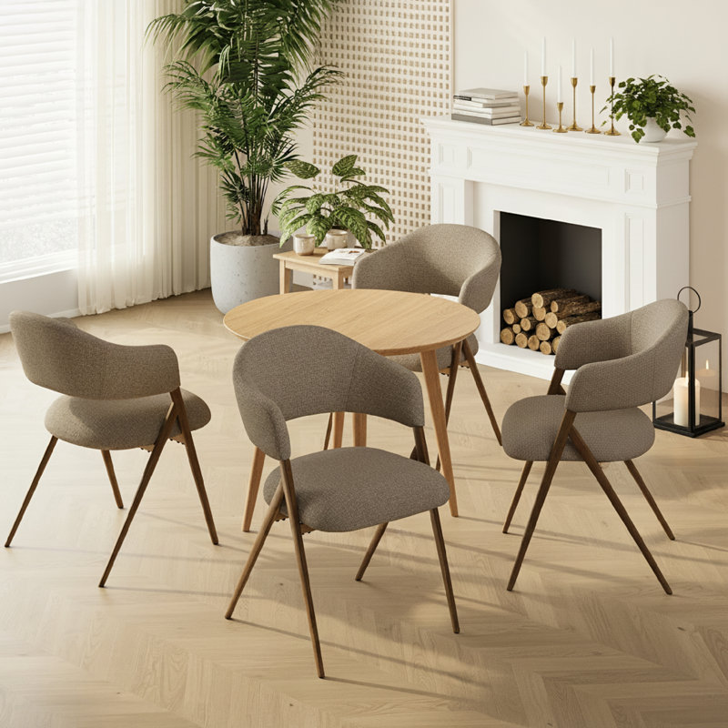 Chaise de salle à manger rembourrée avec accoudoirs en métal et dossier, Taupe