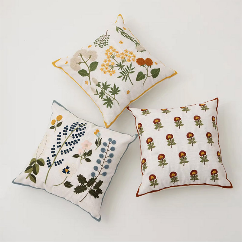 Floral Linen Pillow Cover
