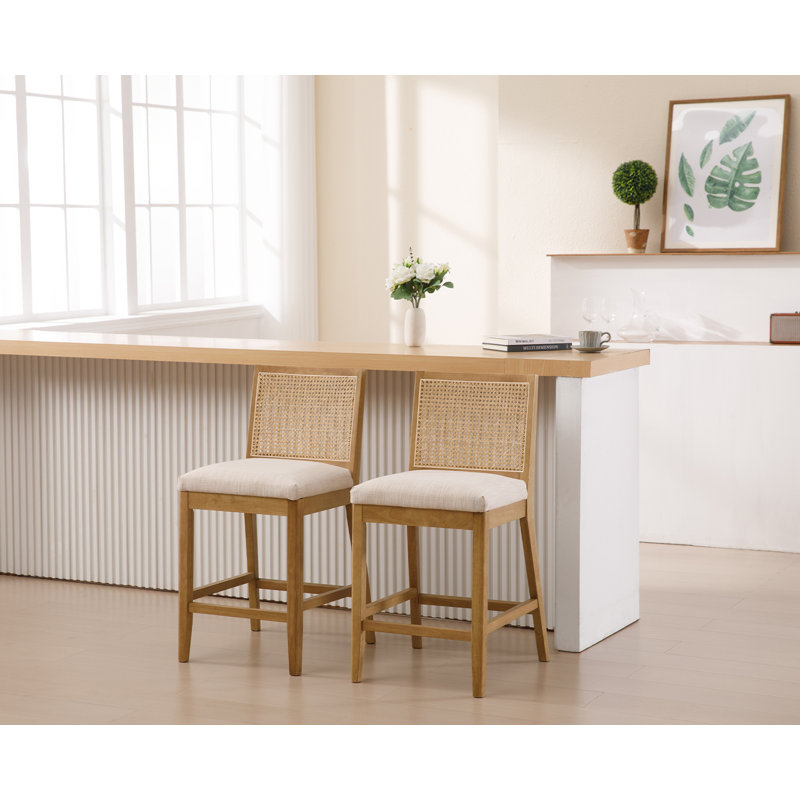Rustic-Chic Counter Stools With Wicker Backrests And Wide Seats For Kitchen Islands And Bar Counters Set Of 2