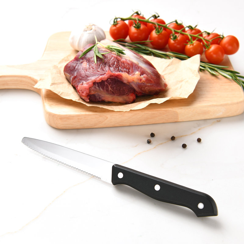 12 couteaux à steak en acier inoxydable à haute teneur en carbone importés de l'Allemagne avec bloc de bois