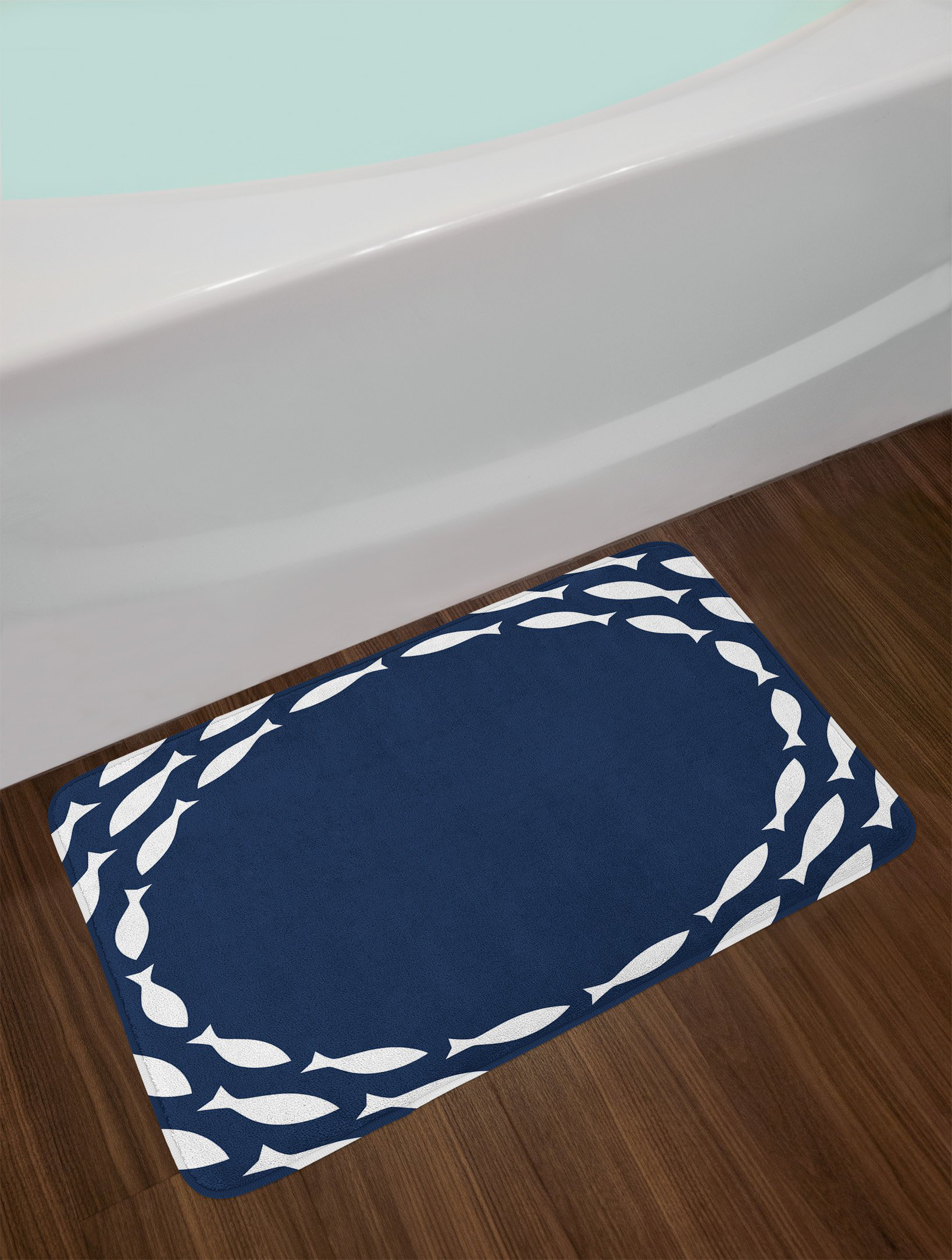 East Urban Home Ocean Navy Blue and White Navy Blue Bath Rug | Wayfair