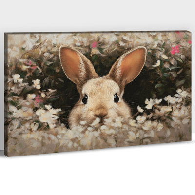 Art mural de lapin de Pâques GUTTATY, décoration murale de photos de lapin de Pâques au printemps, décoration murale de fleurs de lapin et de printemps, impressions de Pâques pour le salon, la chambre à coucher, la chambre d'enfant, la chambre de bébé prête à être suspendue 32 po x 48 po