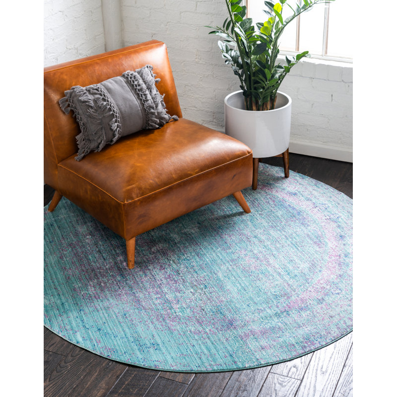 Tapis bleu clair Power Loom, Rond 6 pi 1 po