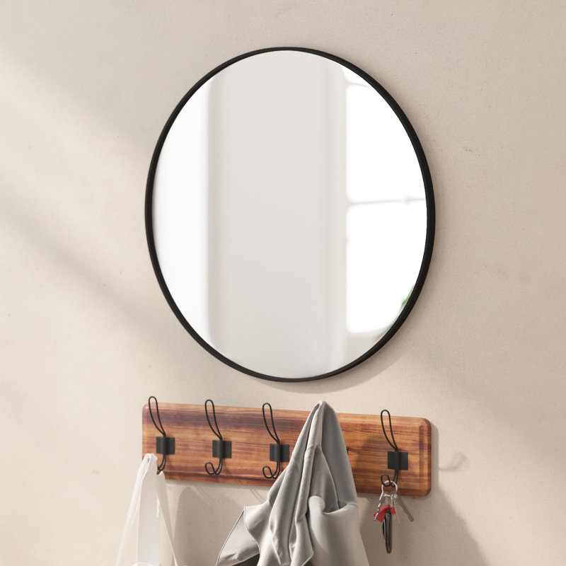 Miroir mural rond en métal, Noir, 24 po x 24 po