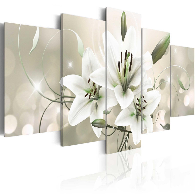 Beauté céladon sur toile, 5 pièces, H 40 po x l 80 po x P 0,7 po