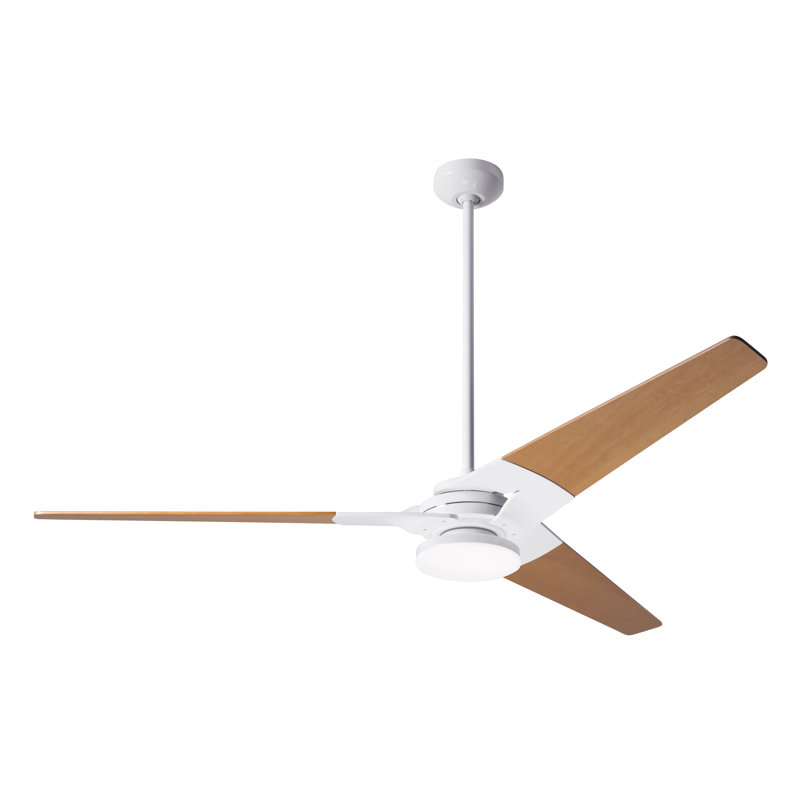 Torsion LED Downrod Ceiling Fan, Fan & Light - 2 Wire, Gloss White, Maple