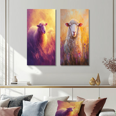 Lavande de moutons au lever du soleil I - animaux, art mural 2 panneaux
