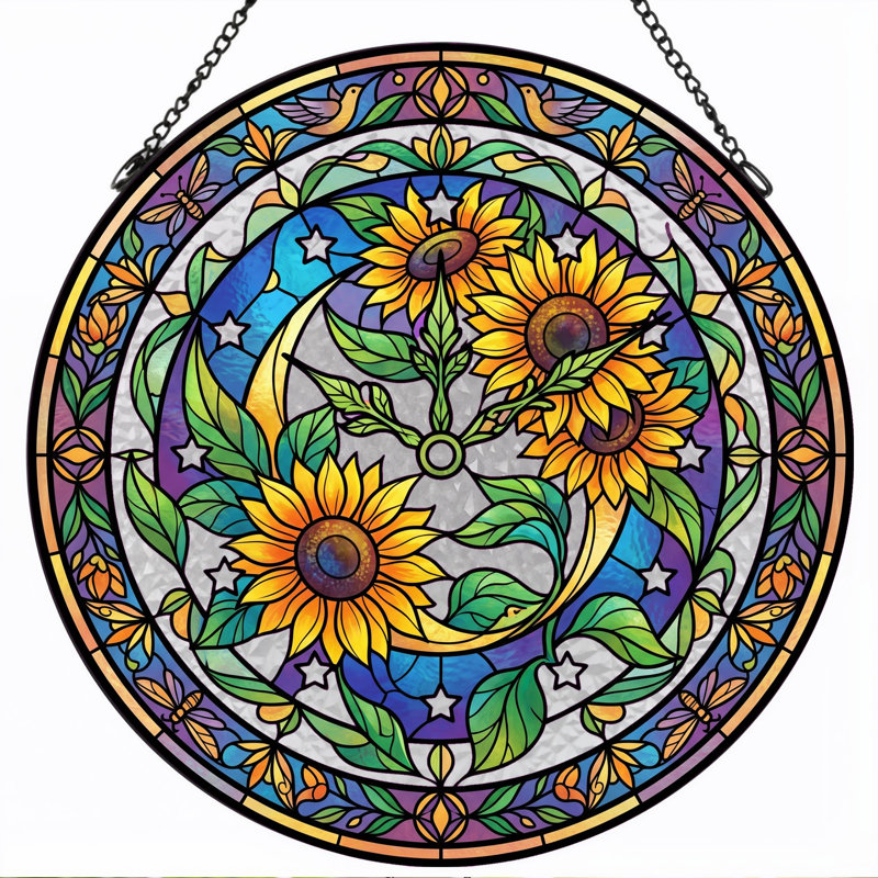 Panneau de vitrail Sunflower Moon, H 7,8 po