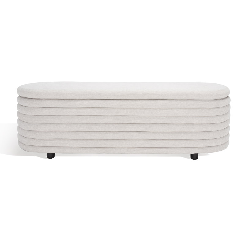 Delray Upholstered Flip Top Storage Bench, Taupe Linen Basketweave