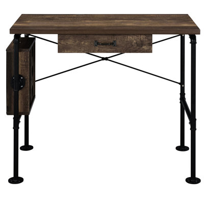 Ample Workspace Desk In Weathered Oak And Black With Organizer Drawer Computer Workstation Shelves