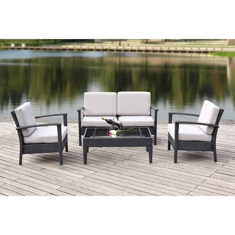 Siratro 4 - Person Patio Conversation Set with Cushions, Black, Gray