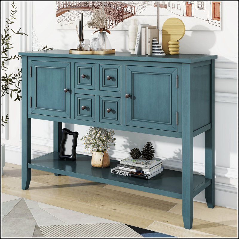 Grande console de rangement rétro avec quatre petits tiroirs Cambridge Series, Bleu très foncé