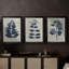 Fleurs pressées bleu marine IV - Toile tendue avec châssis sur mesure - 3 pièces-2046626167-2046626164