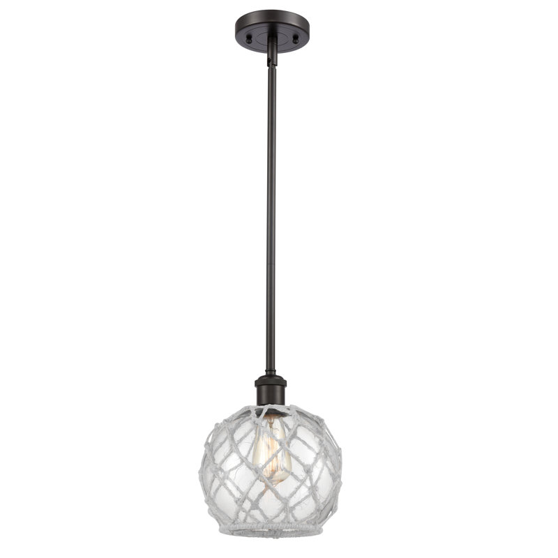 Luminaire suspendu en forme de globe à 1 lumière avec accents en corde Tobey, Transparent/blanc, Bronze huilé