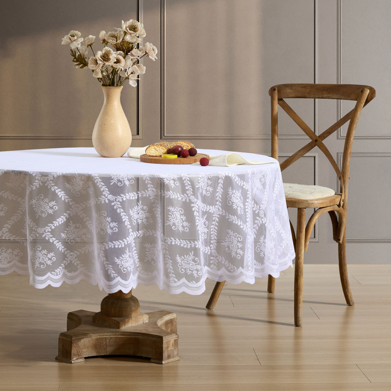 Nappe Hayson Floral Lace, 70 po rond, Blanc