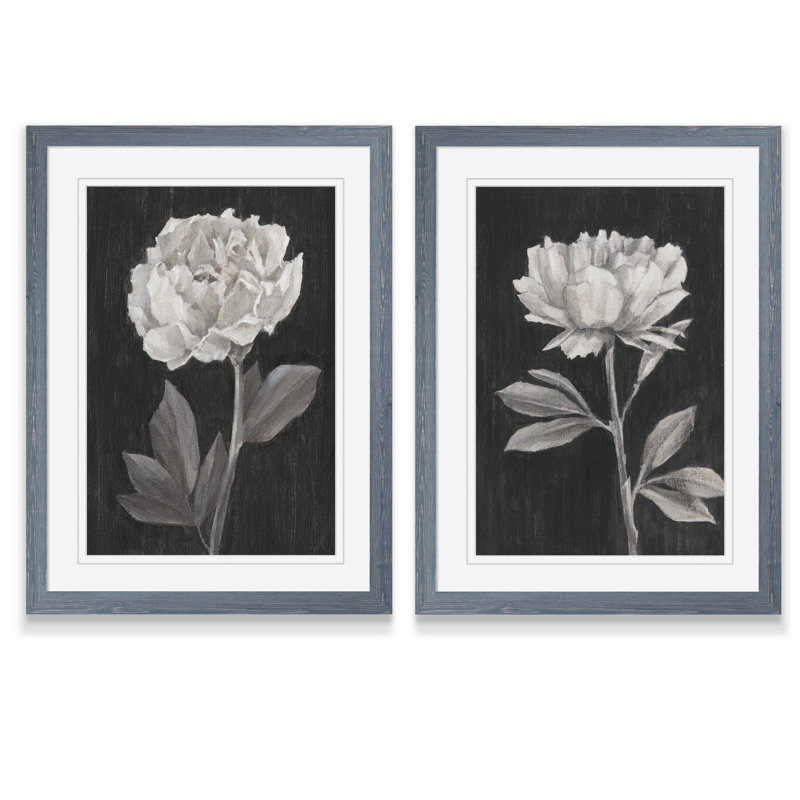 «Black and White Flowers III», ensemble de 2 reproductions d'art encadrées, H 20 po x l 32 po, Gris
