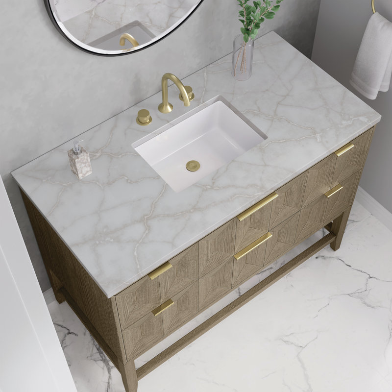 Emmeline 48'' Single Bathroom Vanity with Top, Victorian Silver Silestone, 8" Widespread