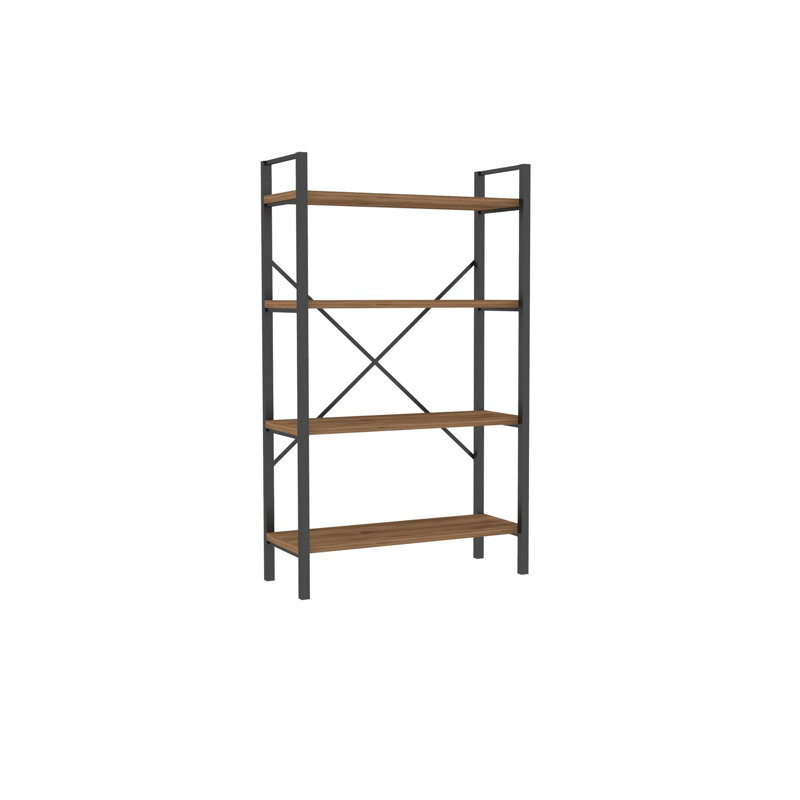 Gervin 39.4" H x 23.6" W Metal Etagere Bookcase, Walnut/Black