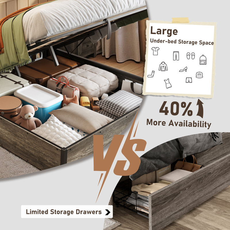 Shila Lift Up Storage Bed, Gray, Full