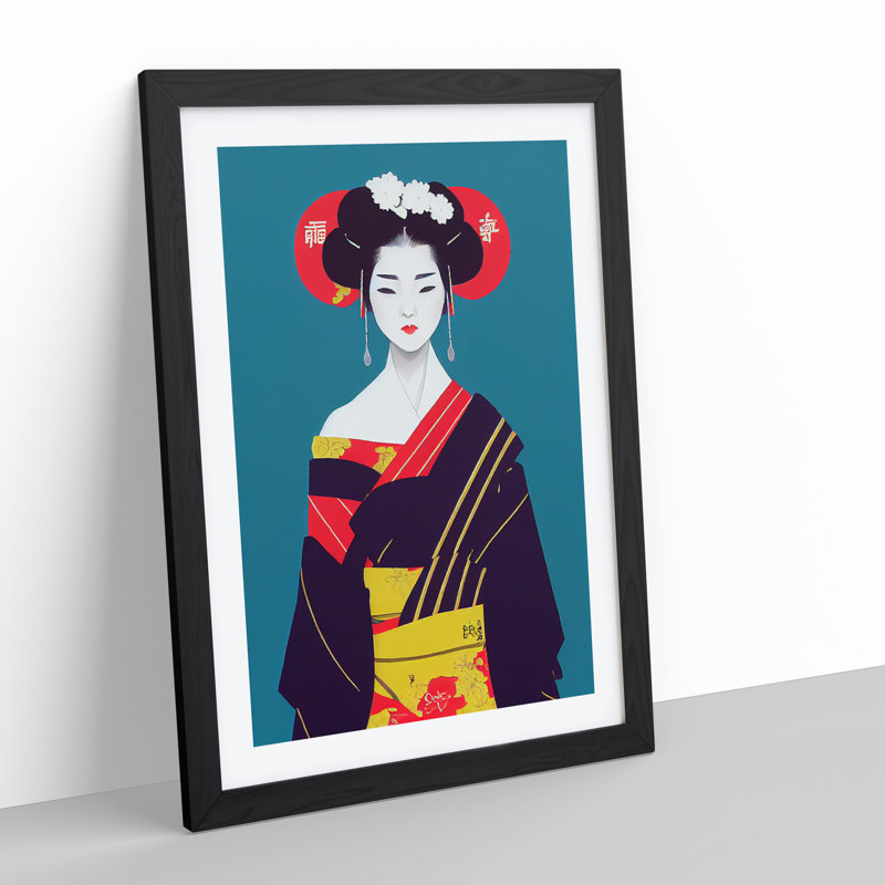 Beautiful Geisha - Single Picture Frame Print, Black Framed, 64cm H x 46cm W x 2cm D