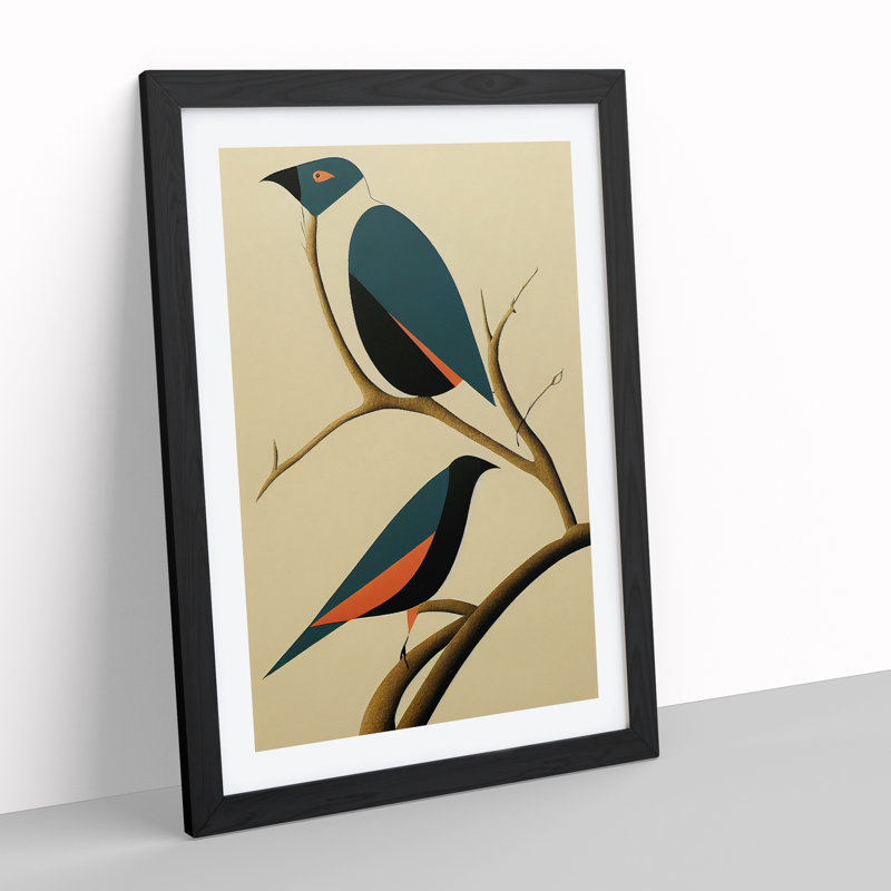 XV1022-697X Art Deco Bird No.6 - Single Picture Frame Print, Black, 64cm H x 46cm W