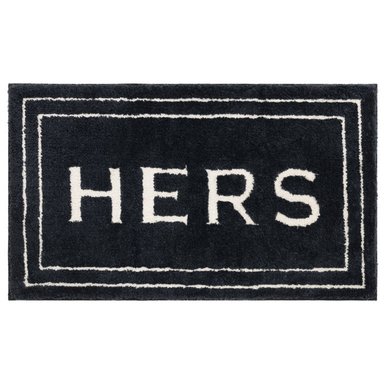 Ghobad Hers Bordered Polyester Machine Washable Bath Rug