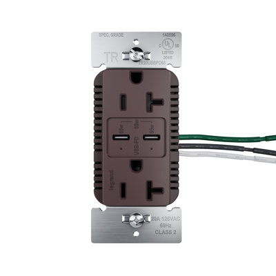 20A Tamper Resistant 65W Commercial Rated Power Delivery USB Type C Duplex Outlet