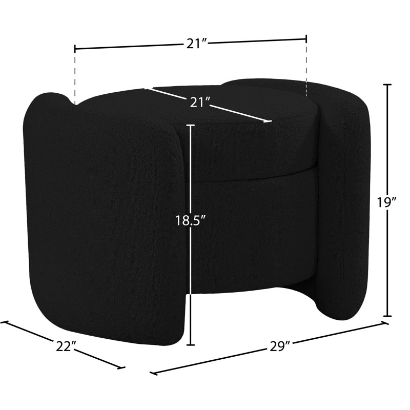 Repose-pieds rond avec rangement Horizon 29 po, Tissu bouclé noir