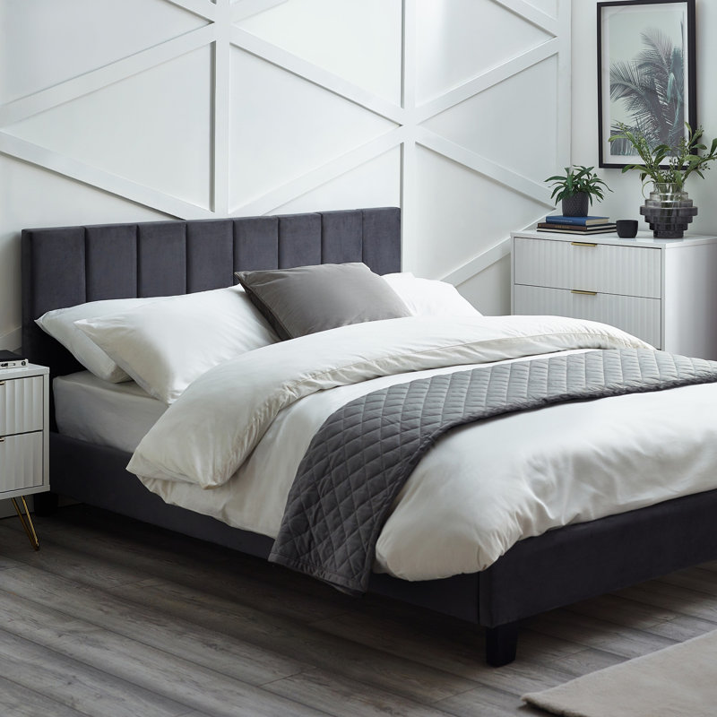 Putterman Upholstered Bed, Grey, Kingsize (5')