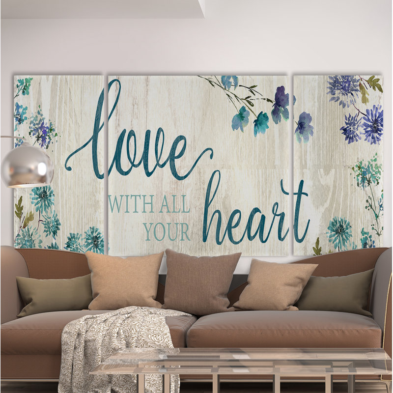 «Love with All Your Heart», reproduction d'art textuel à multiples images sur toile, H 24 po x l 48 po x P 1,5 po