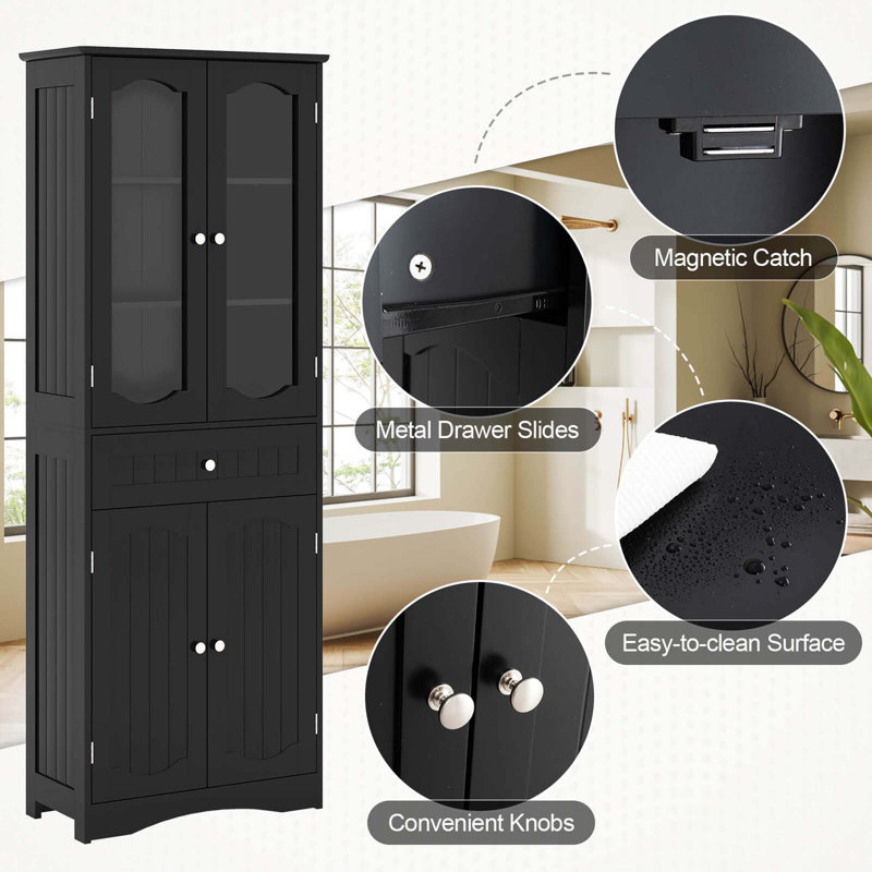 Black MDF Tall Living Room Cabinet with Adjustable Shelving