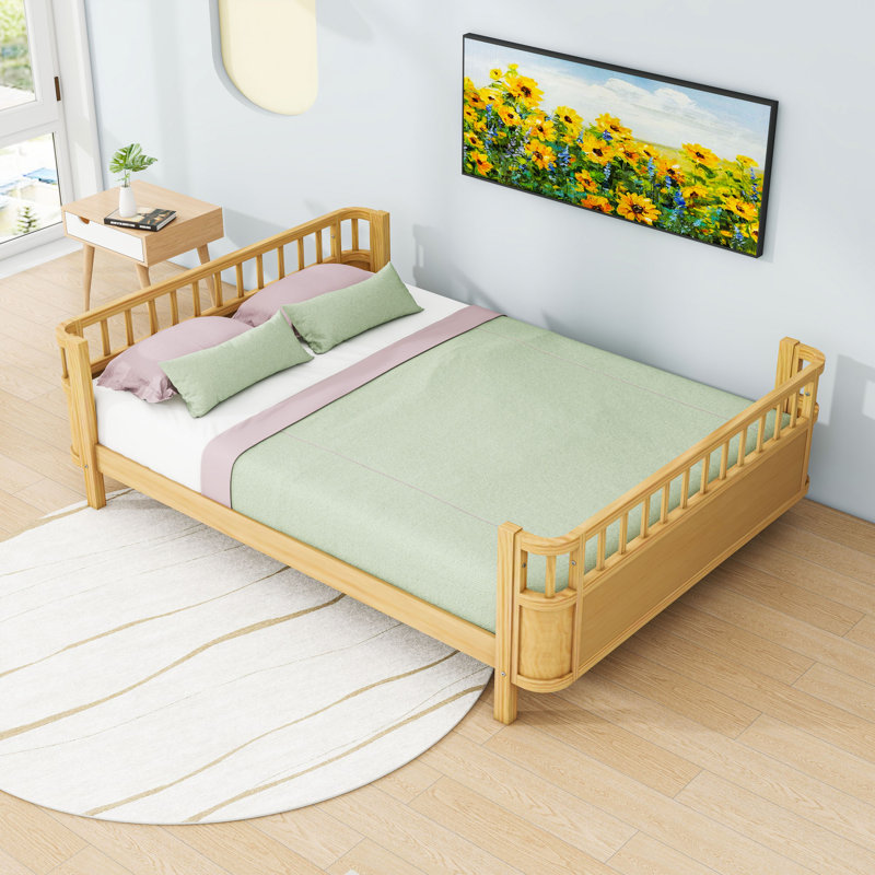 Multifunctional Wooden Platform Bed with Removable Rails, Full / Double, Natural