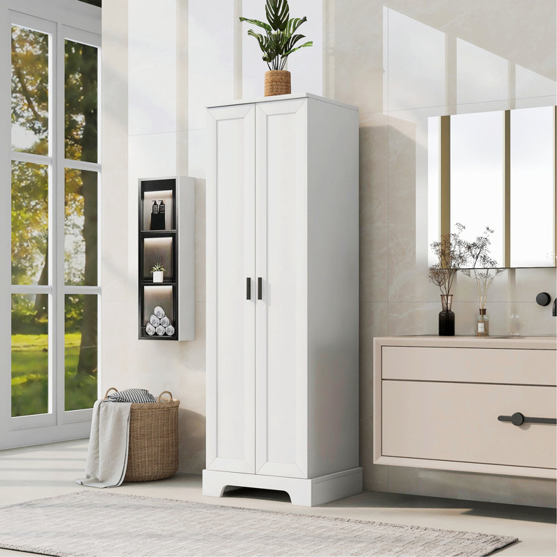 Armoire en bois, armoire de salle de bain, armoire de rangement en bois avec deux portes pour la salle de bain, Blanc